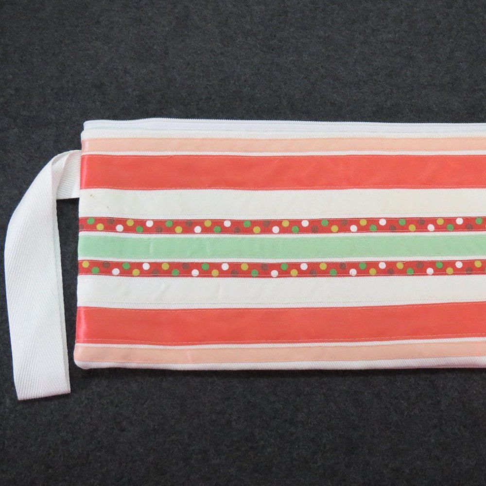 Coral Striped Long Zippered Wrist Travel Bag Curling Iron Flat Iron Cover NEW - Picture 5 of 7